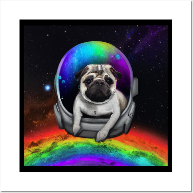 Rainbow Astronaut Pug Wall Art by Oviseon